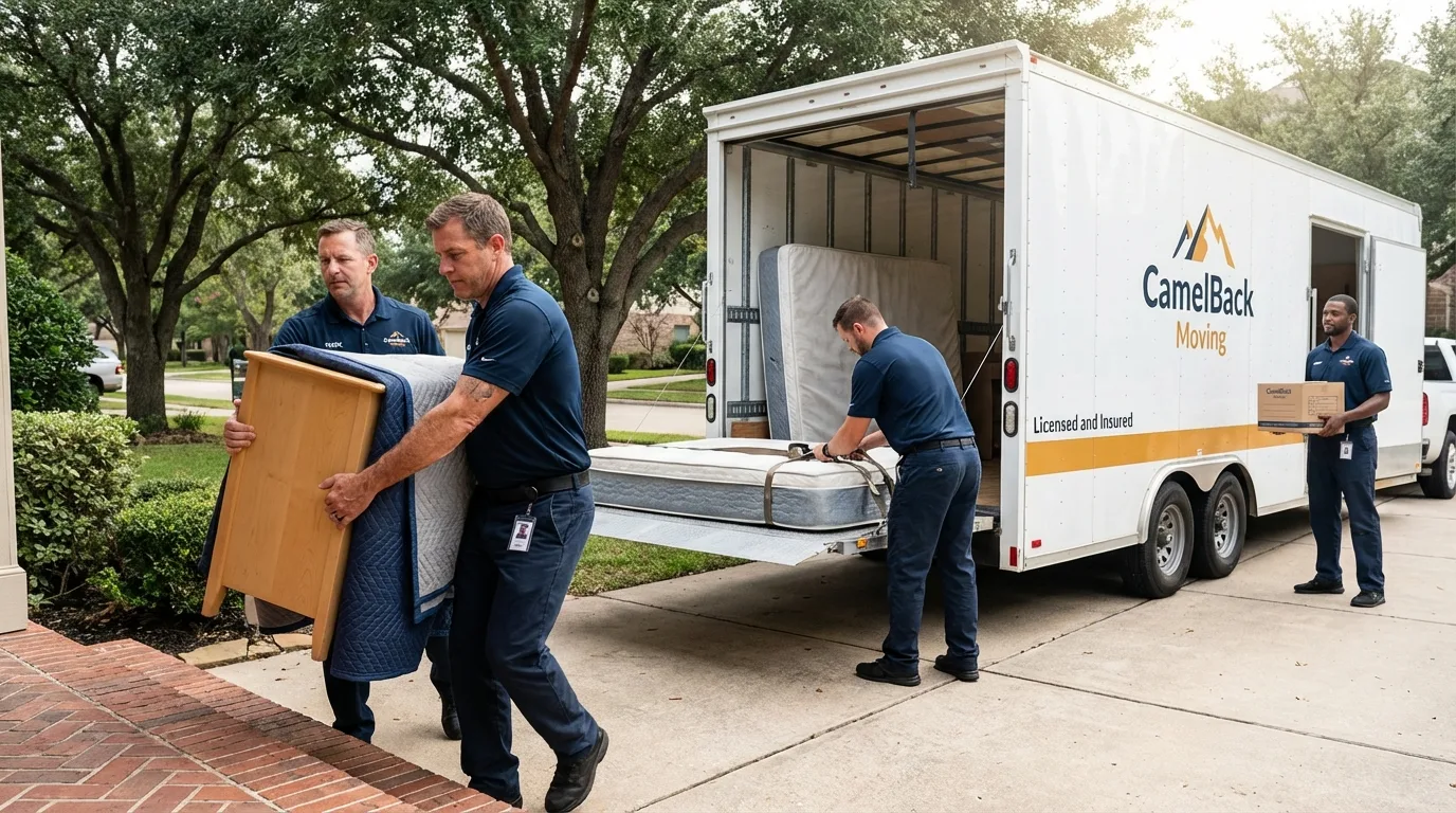 Crew loading residential truck for cross-state move from Greensburg, LA