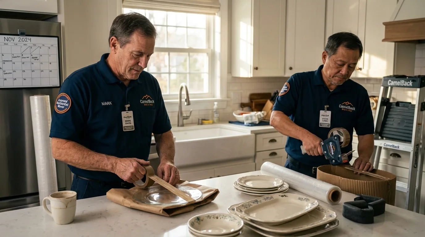 Professional crew packing kitchen dishware in Greensburg, LA